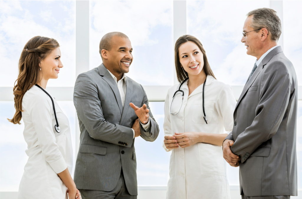 Doctors and administrators casually talking